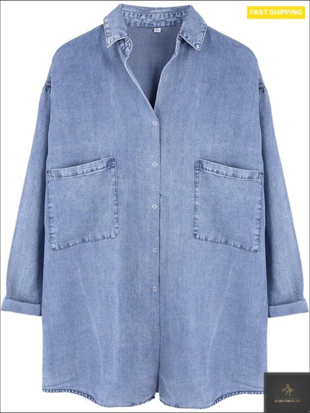 Womens Denim Button Down Shirt Oversized Baggy Soft Tencel Blouse Casual
